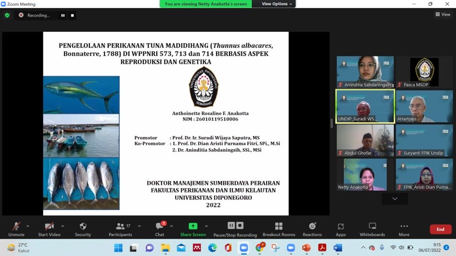 Anthoinette Rosaline Fransisca Anakotta, Colloquium Exam of Dissertation Proposal for Doctoral Program in Aquatic Resources Management