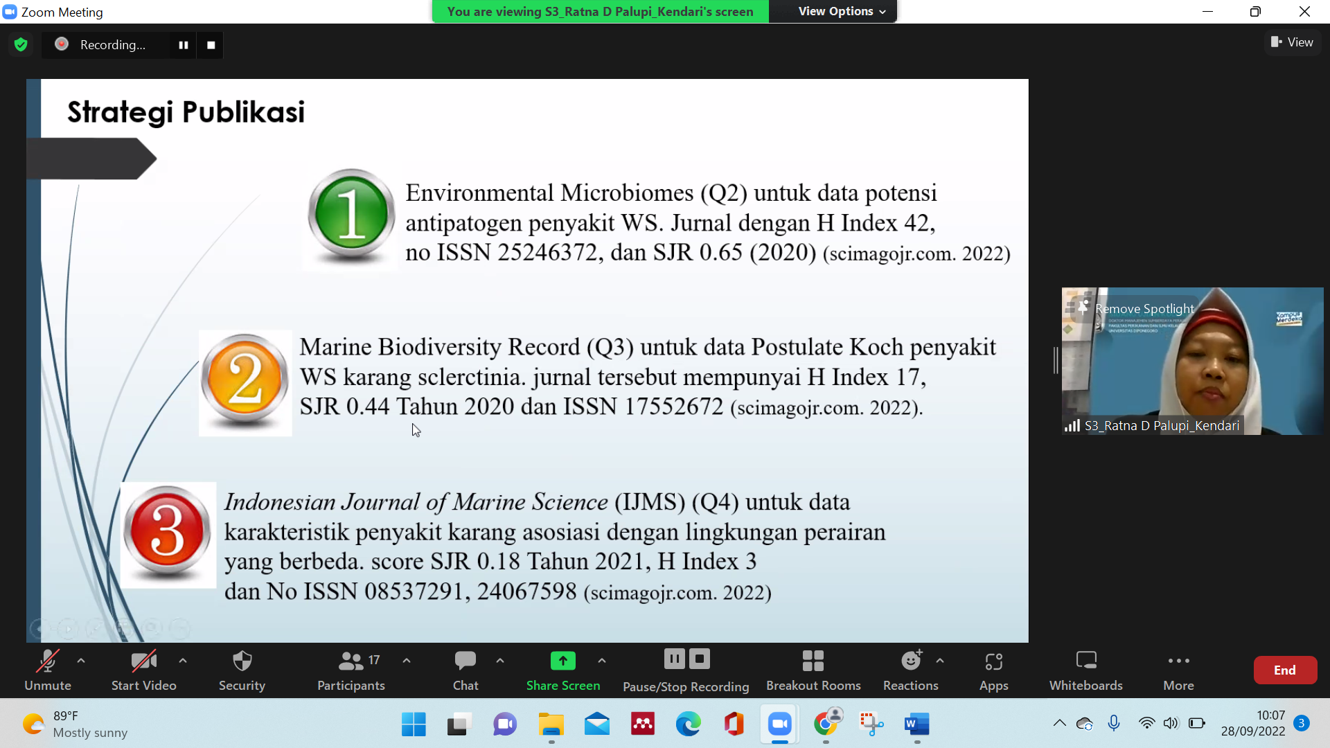 Ratna Diah Palupi, Colloquium Exam of Dissertation Proposal for Doctoral Program in Aquatic Resources Management